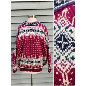 Dale of Norway‎ Sweater Magenta Nordic Wool Fair Isle Vintage XL